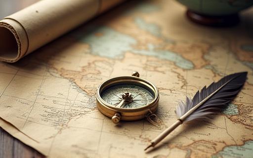 Afbeelding die ontdekking of avontuur symboliseert, zoals een kompas of globe